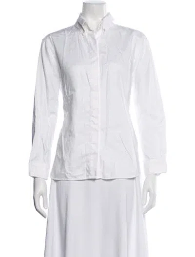 Pre-owned Sandro Long Sleeve Button-up Top In White