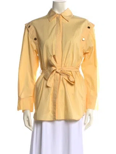 Pre-owned Sandro Long Sleeve Button-up Top In Yellow