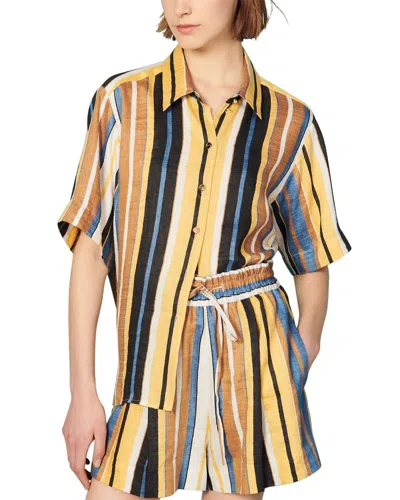Sandro Long Sleeve Linen-blend Shirt In Multi