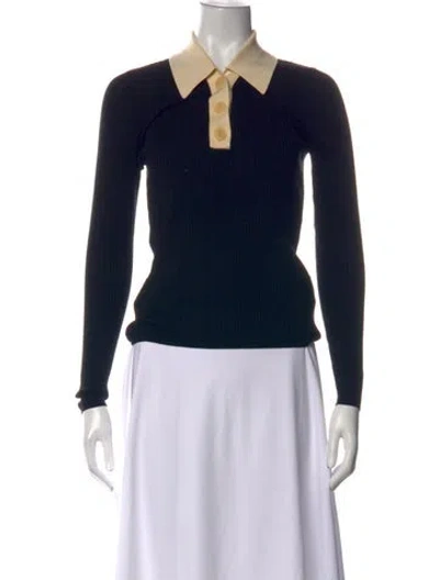 Pre-owned Sandro Long Sleeve Polo In Black