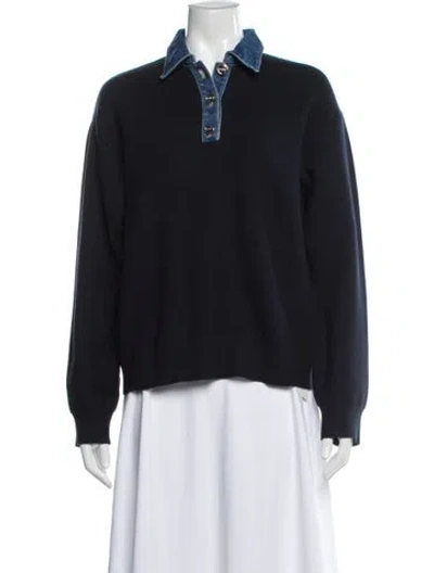 Pre-owned Sandro Long Sleeve Polo In Blue
