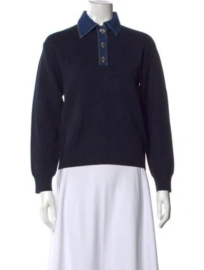 Pre-owned Sandro Long Sleeve Polo In Blue