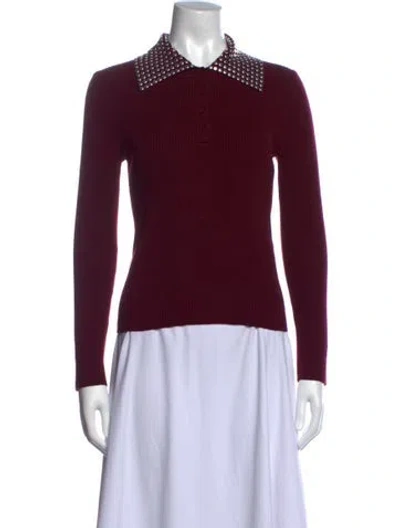 Pre-owned Sandro Long Sleeve Polo In Burgundy