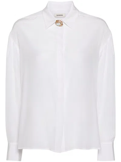 Sandro Long-sleeve Silk Shirt In White