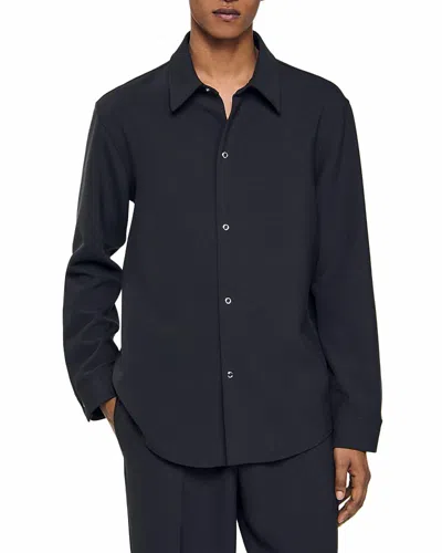 Sandro Long Sleeved Jersey Shirt In Black