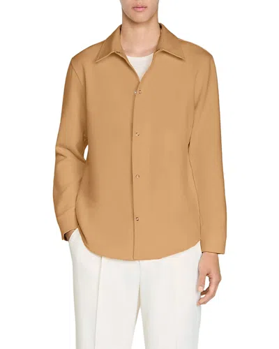 Sandro Long Sleeved Jersey Shirt In Brown
