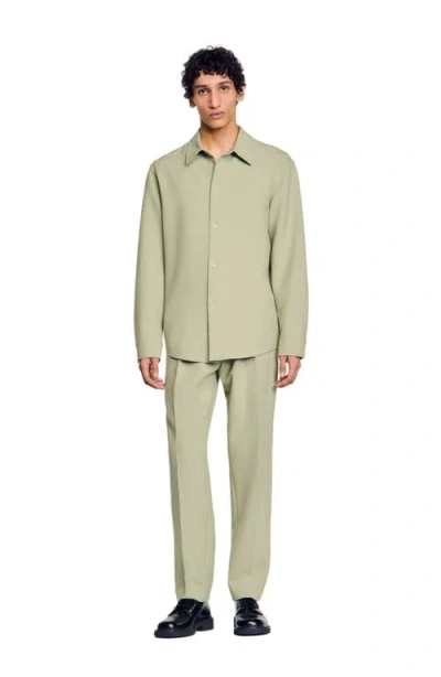 Sandro Long-sleeved Jersey Shirt In Light Kaki.