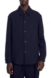 Sandro Long-sleeved Jersey Shirt In Navy Blue