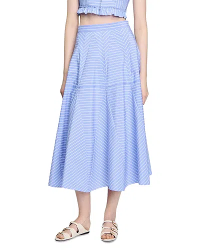 Sandro Long Striped Skirt In Blu White