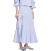 Sandro Cotton-blend Stripe Midi Skirt In Sky Blue