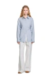 Sandro Womens Bleus Tie-back Relaxed-fit Stretch-cotton And Linen-blend Shirt In Sky Blue