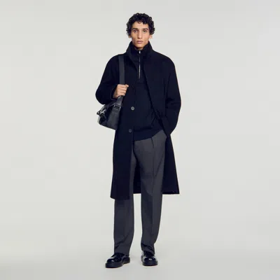 Sandro Long Wool And Cashmere Coat In Blue