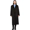 Sandro Long Wool And Leather Coat In Black