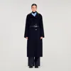 Sandro Long Wool And Leather Coat In Black