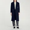 Sandro Long Wool-blend Coat In Blue