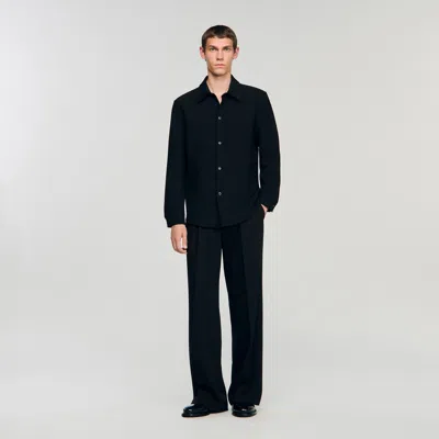 Sandro Long-sleeved Jersey Shirt In Black