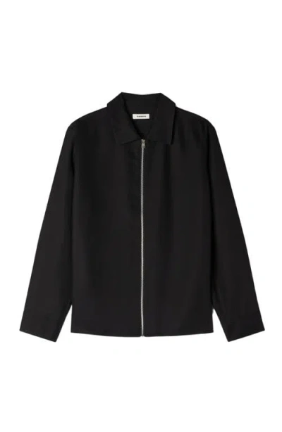 Sandro Zip-up Wing-collar Shirt In Black