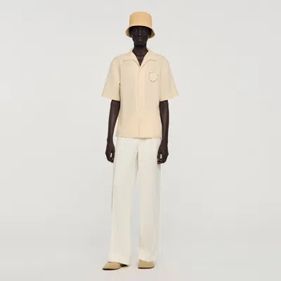 Sandro Loose-fit Floral Crochet Shirt In Neutral