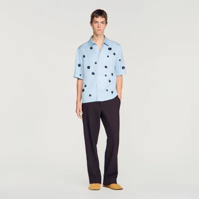 Sandro Loose-fit Floral Shirt In Blue