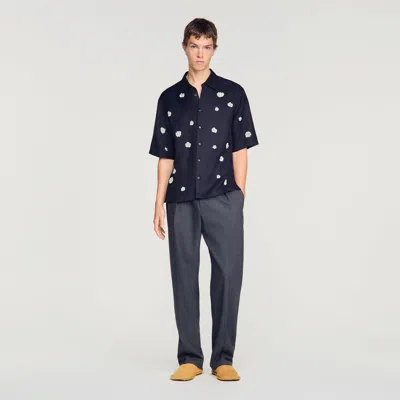 Sandro Loose-fit Floral Shirt In Blue