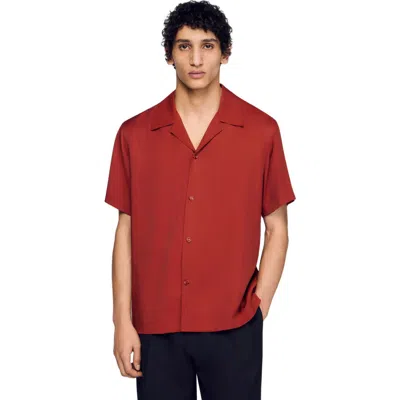 Sandro Loose-fit Shark Collar Shirt In Brown