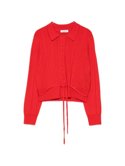 Sandro Lotus Pointelle-knit Tie-waist Cardigan In Multi