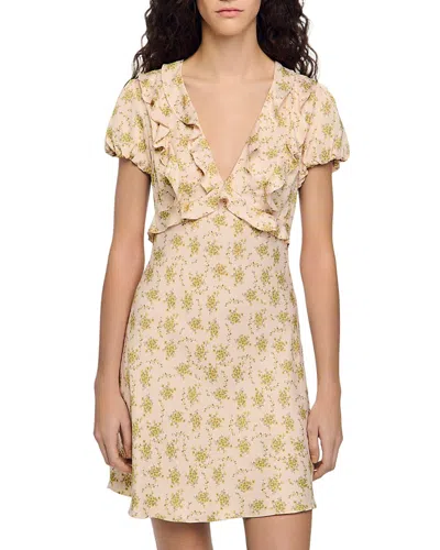 Sandro Louise Floral Print Mini Dress In Neutral