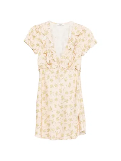 Sandro Louise Ruffled Floral Mini Dress In Pink