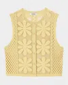 Sandro Loulou Floral Crochet Sleeveless Cardigan In Yellow