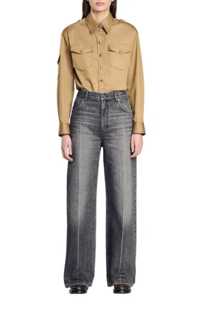 Sandro Low-waisted Straight-leg Jeans In Grey