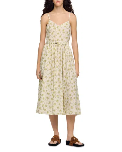 Sandro Lucette Floral Sweetheart Midi Dress In Neutral
