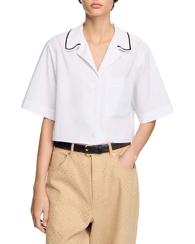 Sandro Ludivina Crochet Collar Shirt In White