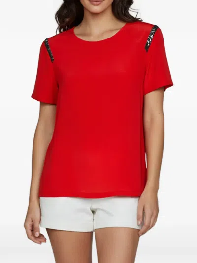Pre-owned Sandro Lurex-trim Top In Red