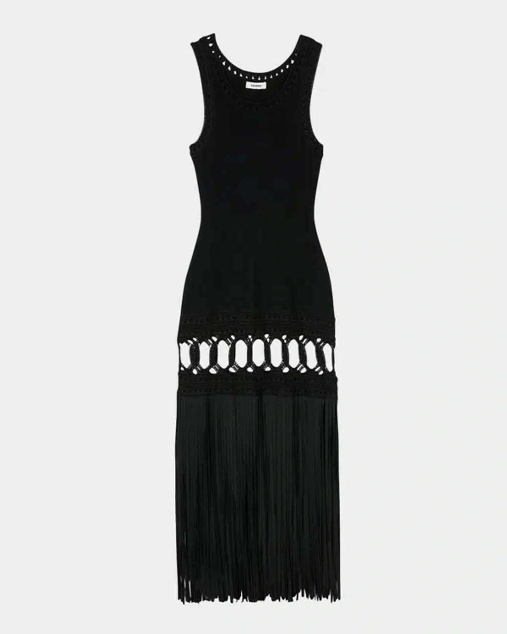 sandro fringed midi dress Fringed knit midi dress in Black for Women