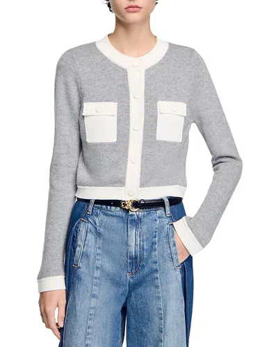 Sandro Macaron Two Tone Cardigan In Grey