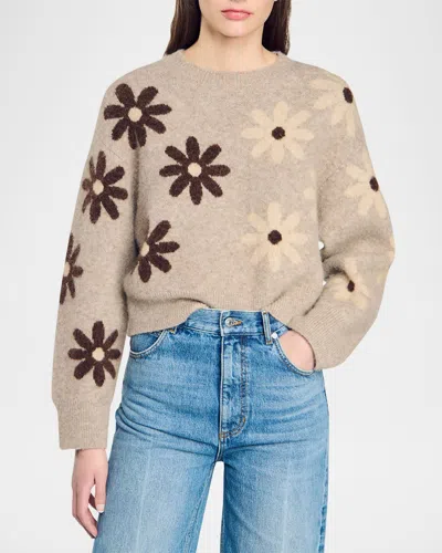 SANDRO MAGUY FLORAL OVERSIZED ALPACA WOOL SWEATER