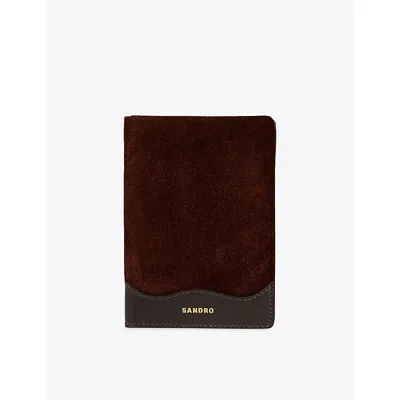 Sandro Mahogany Logo-embossed Leather Passport Case In Brown