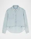 Sandro Beaded Collar Denim Shirt In Light Bu Jean