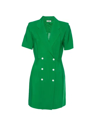 Pre-owned Sandro Maissane Double-breasted Mini Dress In Green
