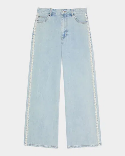 Sandro Malcolm Faded Floral Beaded Jeans In Light Bu Jean
