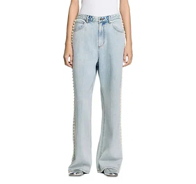 SANDRO BEADED JEANS IN LIGHT BLUE JEAN