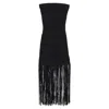 Sandro Maldives Knit Fringe Strapless Dress In Black Viscose In Black