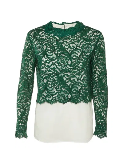 Pre-owned Sandro Malia Lace Overlay Top In Green