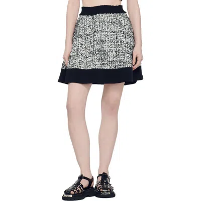 Sandro Sequin-embellished Tweed Mini Skirt In Black And White Polyester
