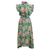 Sandro Maline Printed Midi Dress In Green Silk