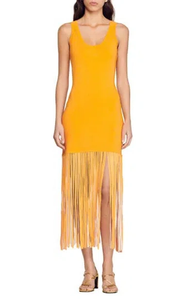 Sandro Malvina Fringe Maxi Dress In Orange