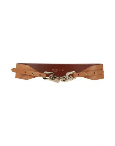 Sandro Man Belt Camel Size 2 Leather In Beige