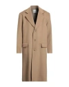 Sandro Man Coat Camel Size L Virgin Wool, Cashmere In Nude
