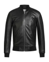 Sandro Man Jacket Black Size S Lambskin, Viscose, Polyamide In Black