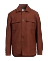 Sandro Man Shirt Brown Size Xl Polyester, Virgin Wool In Brown